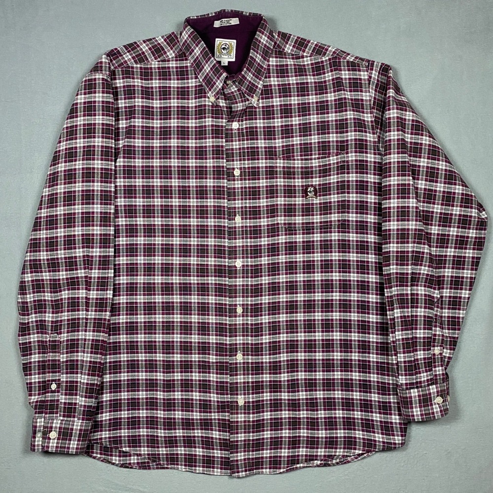 Cinch Mens Large Plaid Button Down Western Shirt Burgundy White Long Sleeve